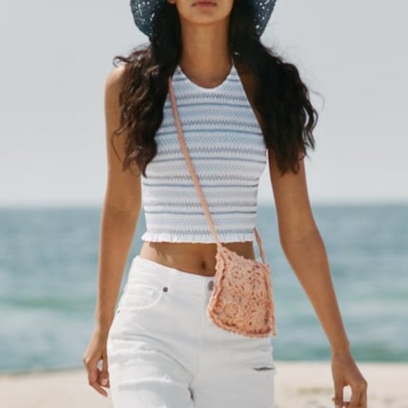 Zara Tops - Zara Embroidered Poplin Halter Top Medium